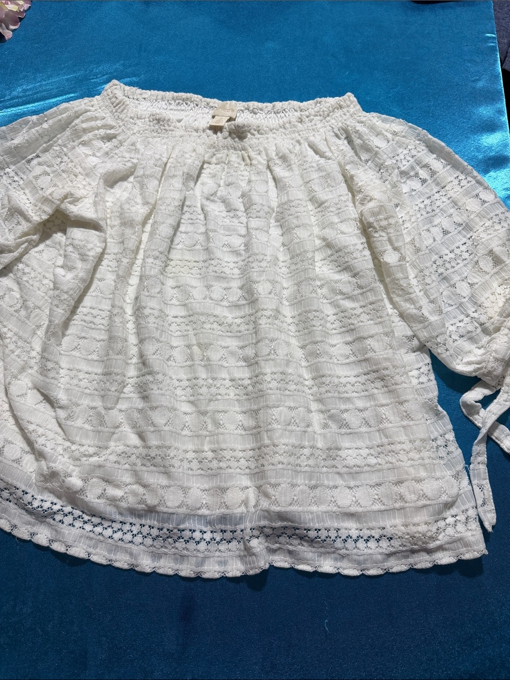 Chico's White Lace Off-Shoulder Peasant Blouse